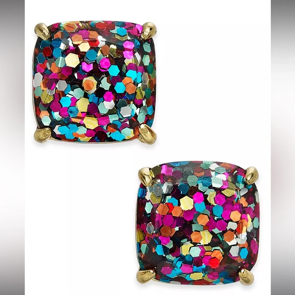 EUC Kate Spade Glitter Crystal Square Stud Earrings Multi - Picture 1 of 2